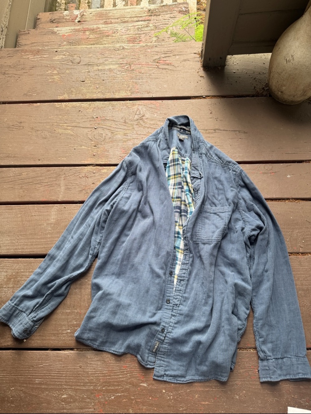 Eddie Bauer Blue Lightweight Shirt Jacket with Plaid Inner Lining